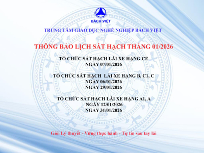 THÔNG BÁO LỊCH SÁT HẠCH CẤP GPLX THÁNG 01/2026