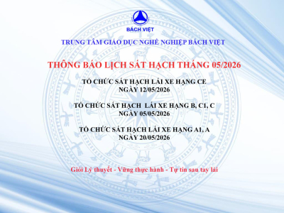 THÔNG BÁO LỊCH SÁT HẠCH CẤP GPLX THÁNG 05/2026