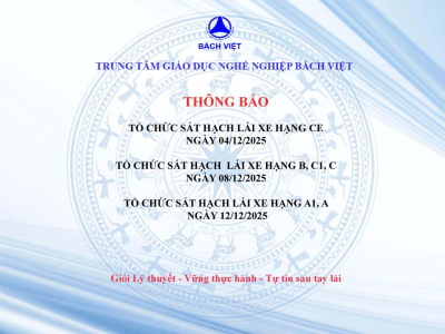 THÔNG BÁO LỊCH SÁT HẠCH CẤP GPLX THÁNG 12/2025