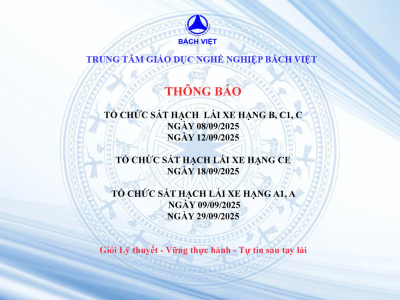 THÔNG BÁO LỊCH SÁT HẠCH CẤP GPLX THÁNG 09/2025